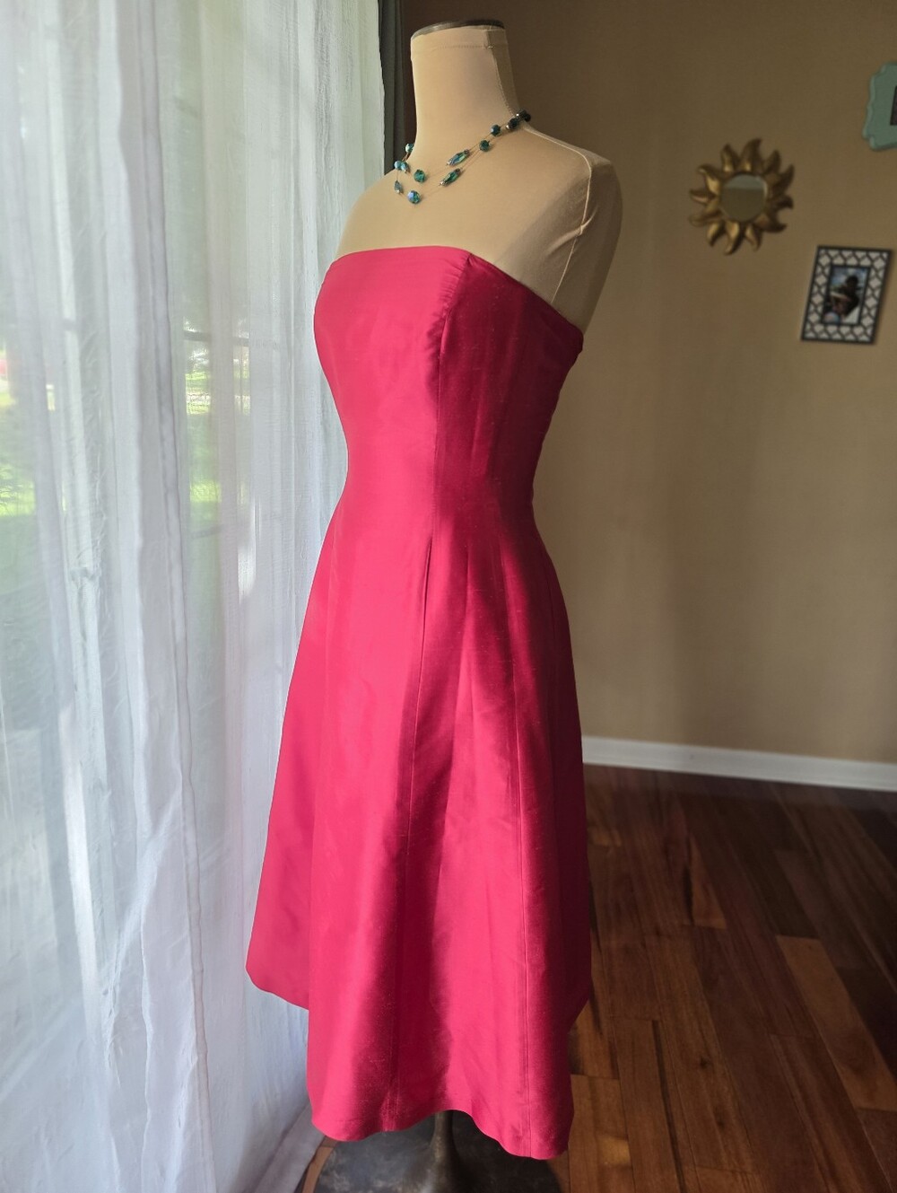 Saeyoung Vu Couture Vintage 2000s Dupioni Silk Pink Strapless Midi Dress XS